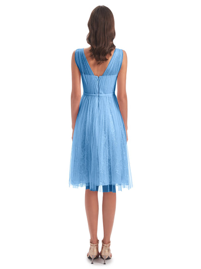 Savannah Knee Length V-neck Straps Tulle Bridesmaid Dresses