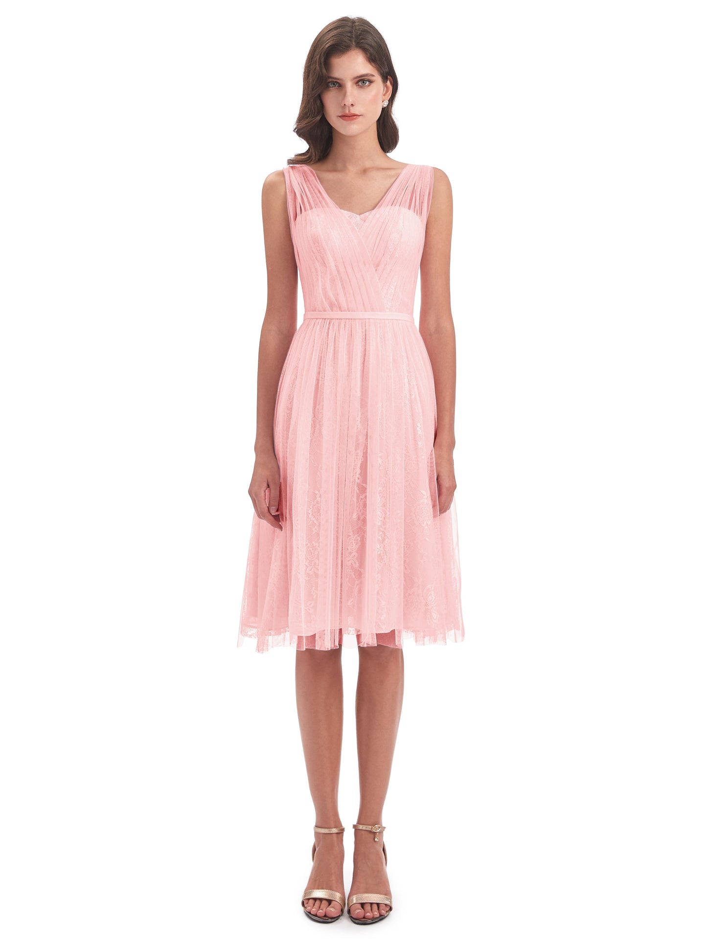 Savannah Knee Length V-neck Straps Tulle Bridesmaid Dresses