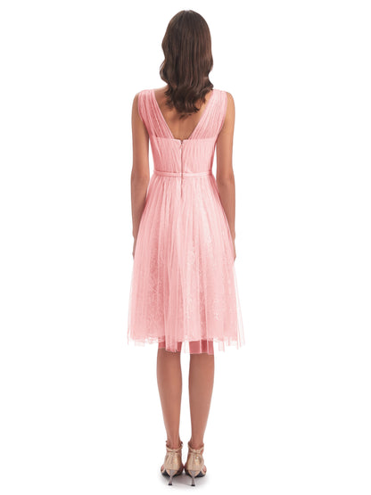 Savannah Knee Length V-neck Straps Tulle Bridesmaid Dresses