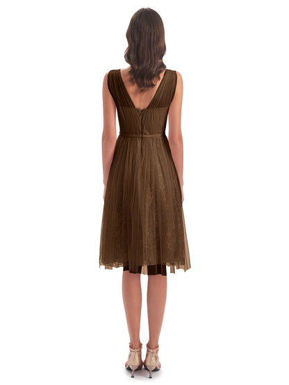Savannah Knee Length V-neck Straps Tulle Bridesmaid Dresses