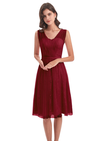 Savannah Knee Length V-neck Straps Tulle Bridesmaid Dresses