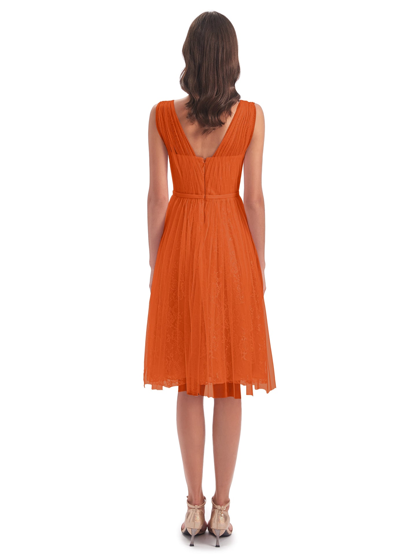 Savannah Knee Length V-neck Straps Tulle Bridesmaid Dresses
