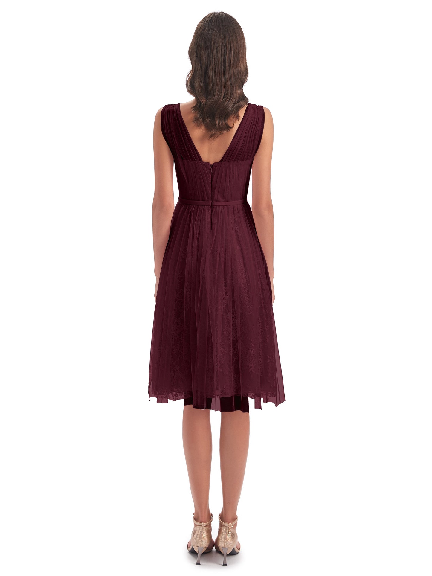 Savannah Knee Length V-neck Straps Tulle Bridesmaid Dresses
