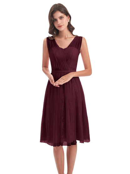 Savannah Knee Length V-neck Straps Tulle Bridesmaid Dresses
