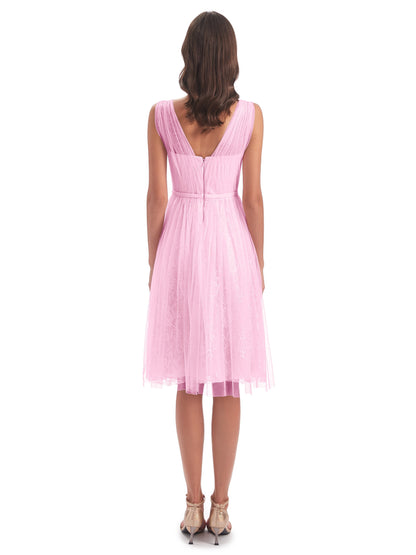 Savannah Knee Length V-neck Straps Tulle Bridesmaid Dresses