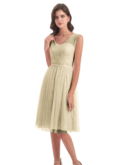 Savannah Knee Length V-neck Straps Tulle Bridesmaid Dresses