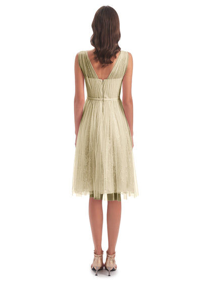 Savannah Knee Length V-neck Straps Tulle Bridesmaid Dresses
