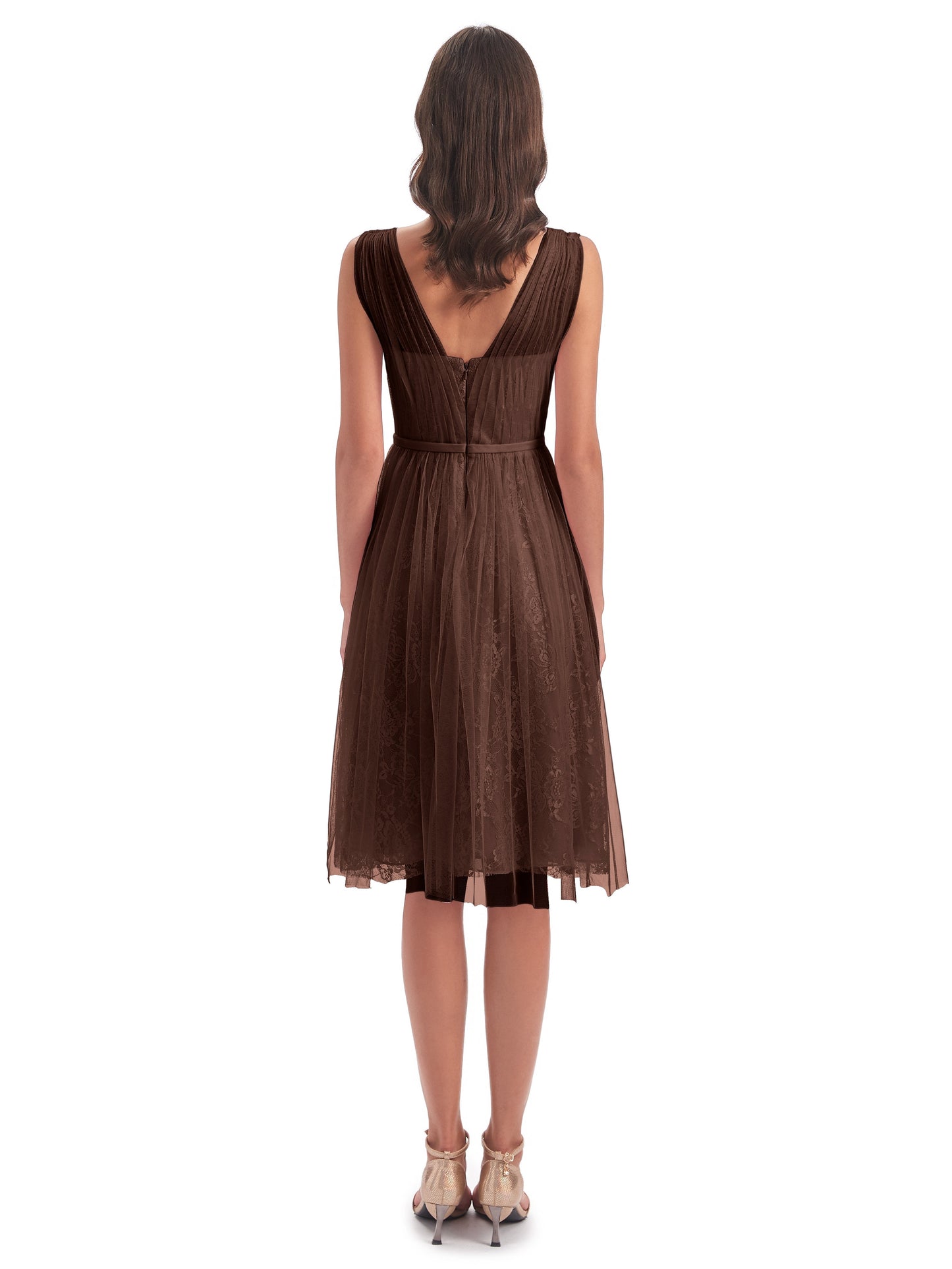 Savannah Knee Length V-neck Straps Tulle Bridesmaid Dresses
