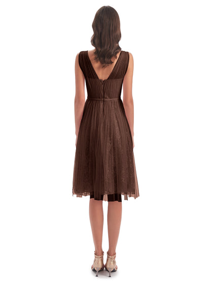 Savannah Knee Length V-neck Straps Tulle Bridesmaid Dresses