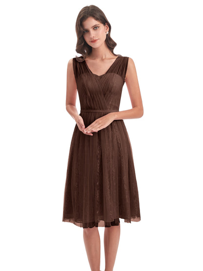Savannah Knee Length V-neck Straps Tulle Bridesmaid Dresses