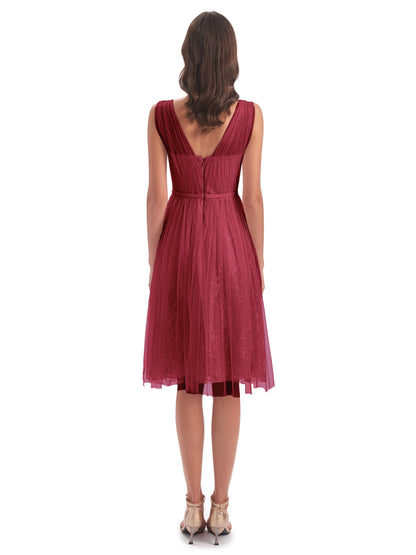 Savannah Knee Length V-neck Straps Tulle Bridesmaid Dresses