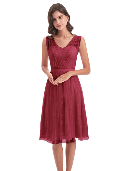 Savannah Knee Length V-neck Straps Tulle Bridesmaid Dresses