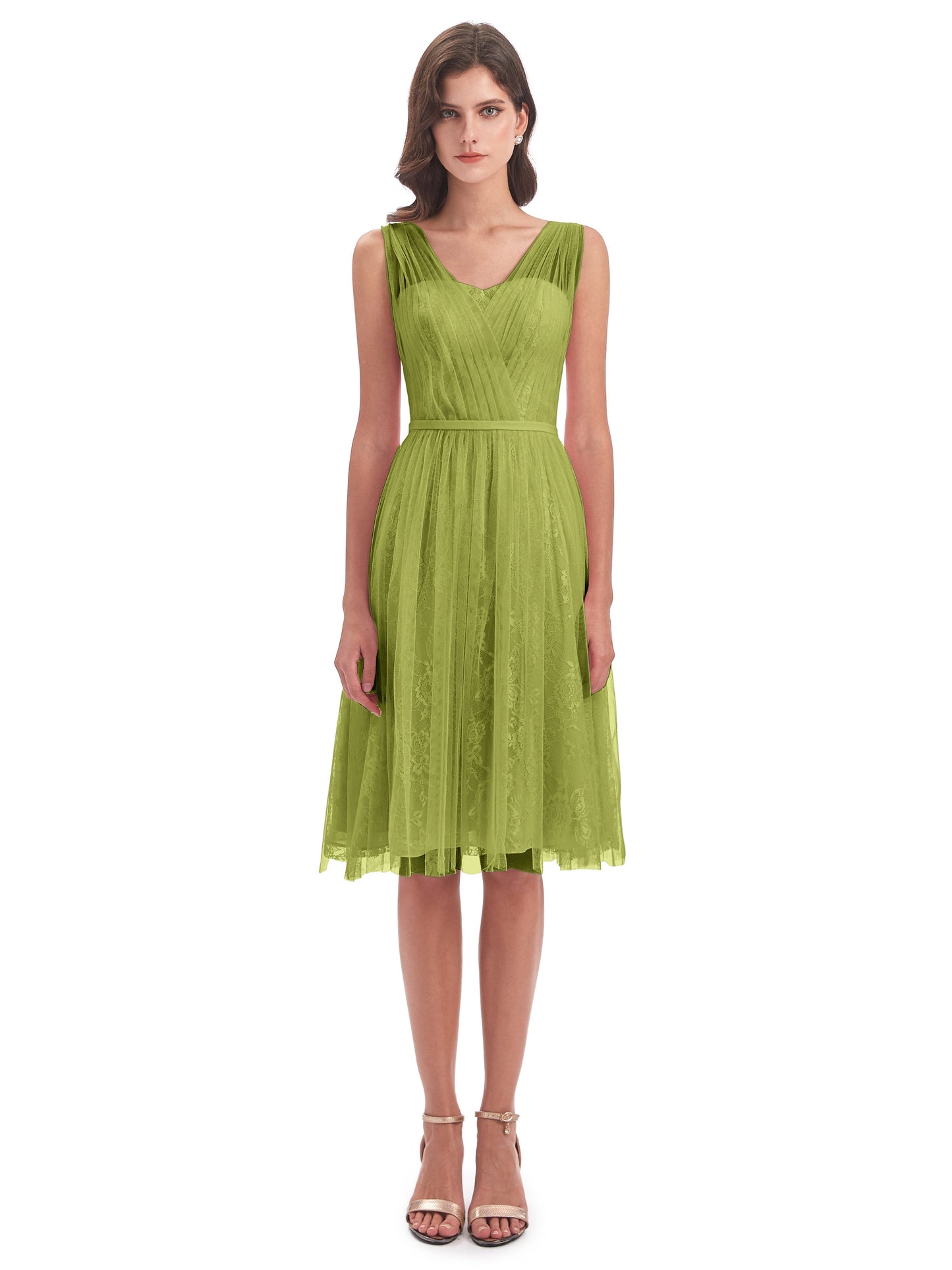 Savannah Knee Length V-neck Straps Tulle Bridesmaid Dresses