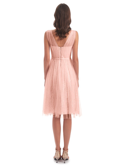 Savannah Knee Length V-neck Straps Tulle Bridesmaid Dresses