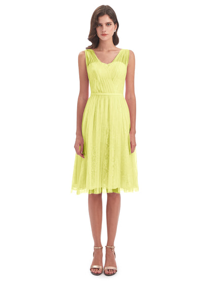 Savannah Knee Length V-neck Straps Tulle Bridesmaid Dresses
