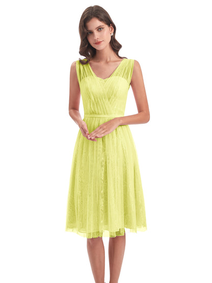 Savannah Knee Length V-neck Straps Tulle Bridesmaid Dresses
