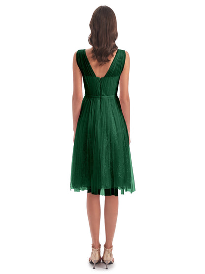 Savannah Knee Length V-neck Straps Tulle Bridesmaid Dresses