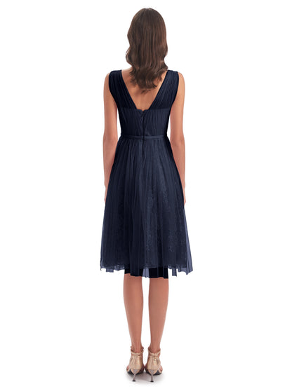 Savannah Knee Length V-neck Straps Tulle Bridesmaid Dresses