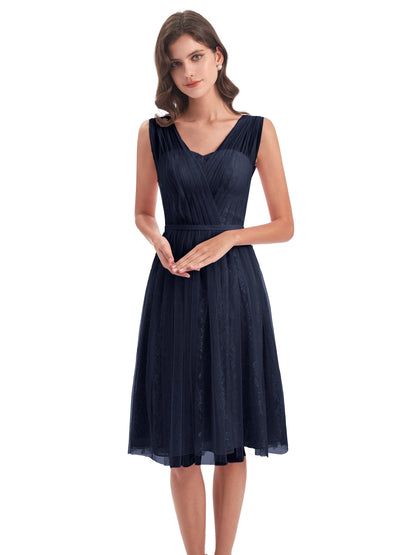 Savannah Knee Length V-neck Straps Tulle Bridesmaid Dresses