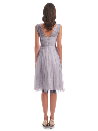 Savannah Knee Length V-neck Straps Tulle Bridesmaid Dresses