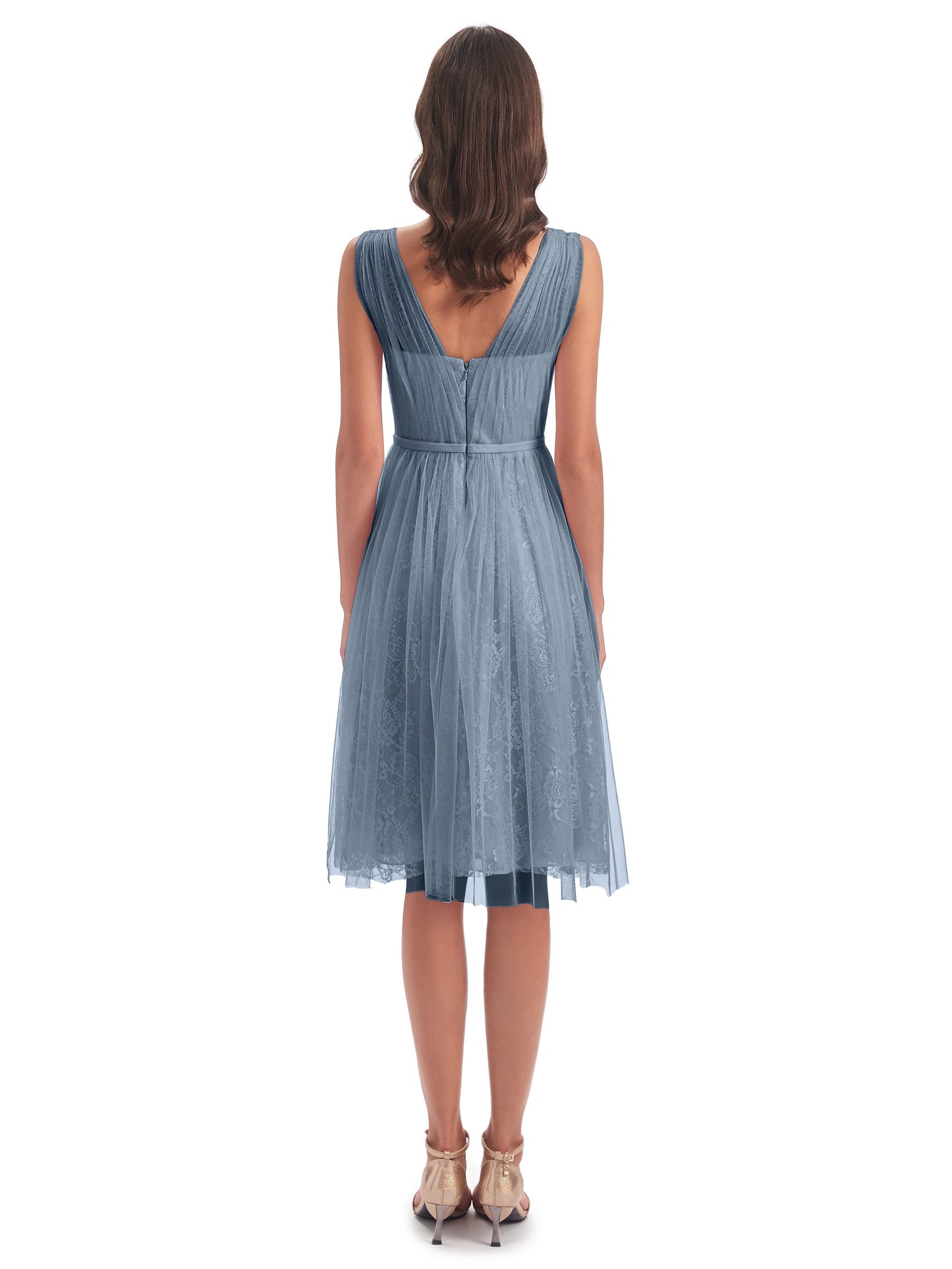 Savannah Knee Length V-neck Straps Tulle Bridesmaid Dresses