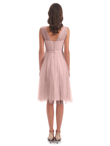Savannah Knee Length V-neck Straps Tulle Bridesmaid Dresses