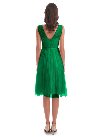 Savannah Knee Length V-neck Straps Tulle Bridesmaid Dresses