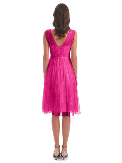 Savannah Knee Length V-neck Straps Tulle Bridesmaid Dresses