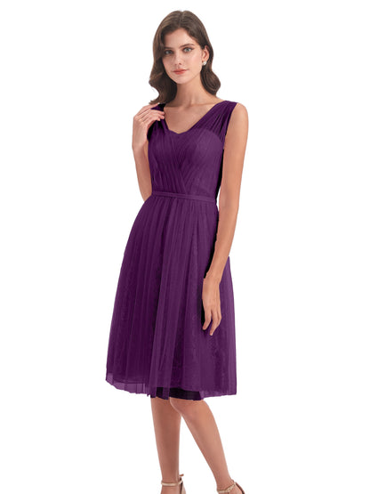Savannah Knee Length V-neck Straps Tulle Bridesmaid Dresses