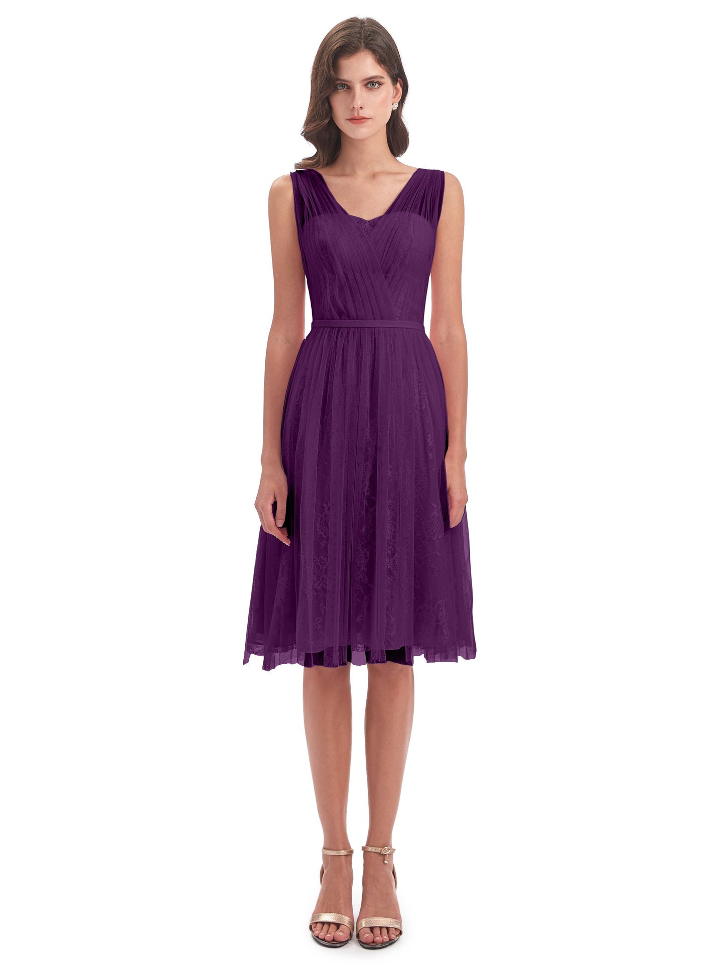 Savannah Knee Length V-neck Straps Tulle Bridesmaid Dresses