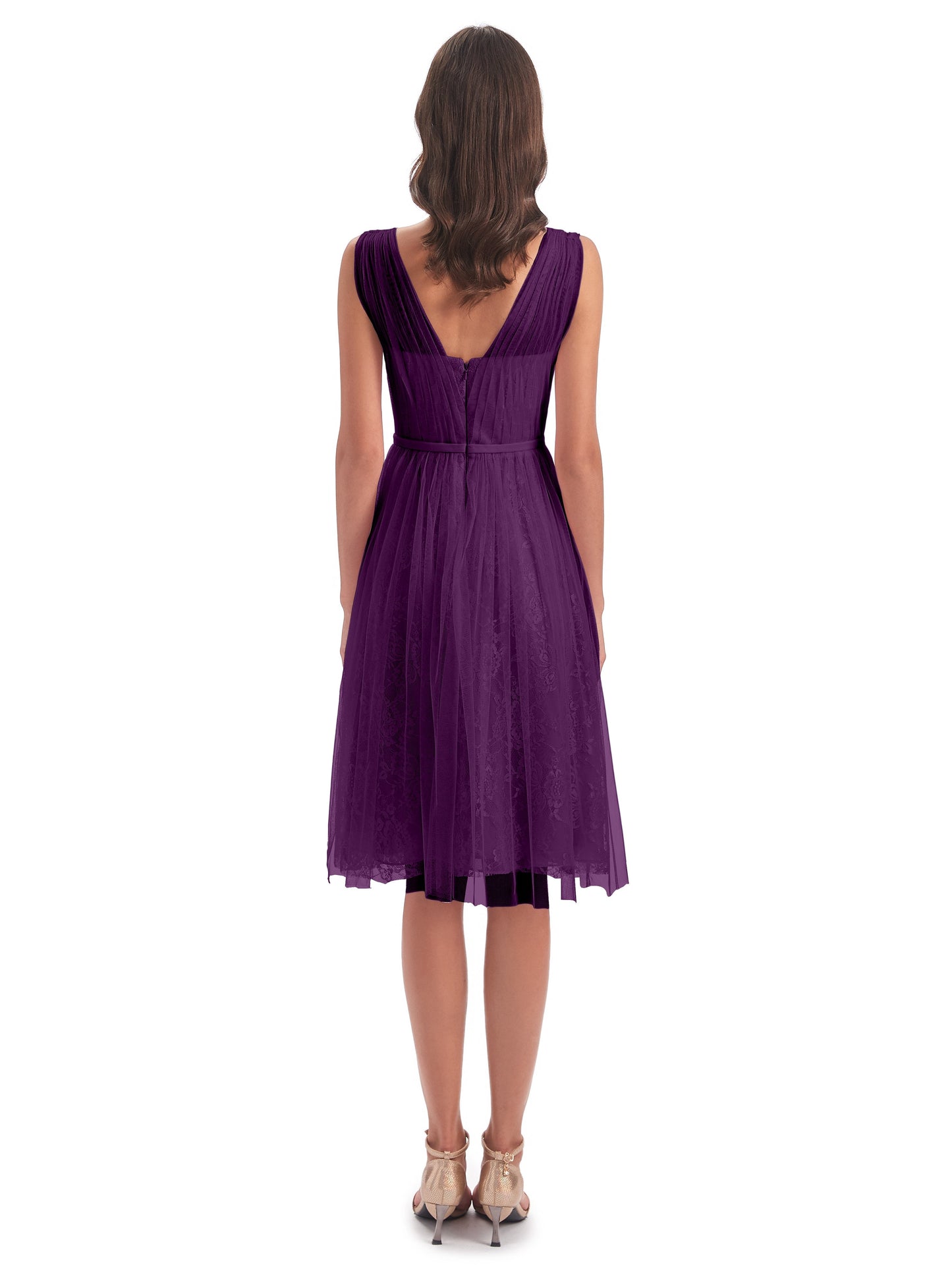 Savannah Knee Length V-neck Straps Tulle Bridesmaid Dresses