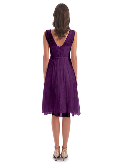 Savannah Knee Length V-neck Straps Tulle Bridesmaid Dresses