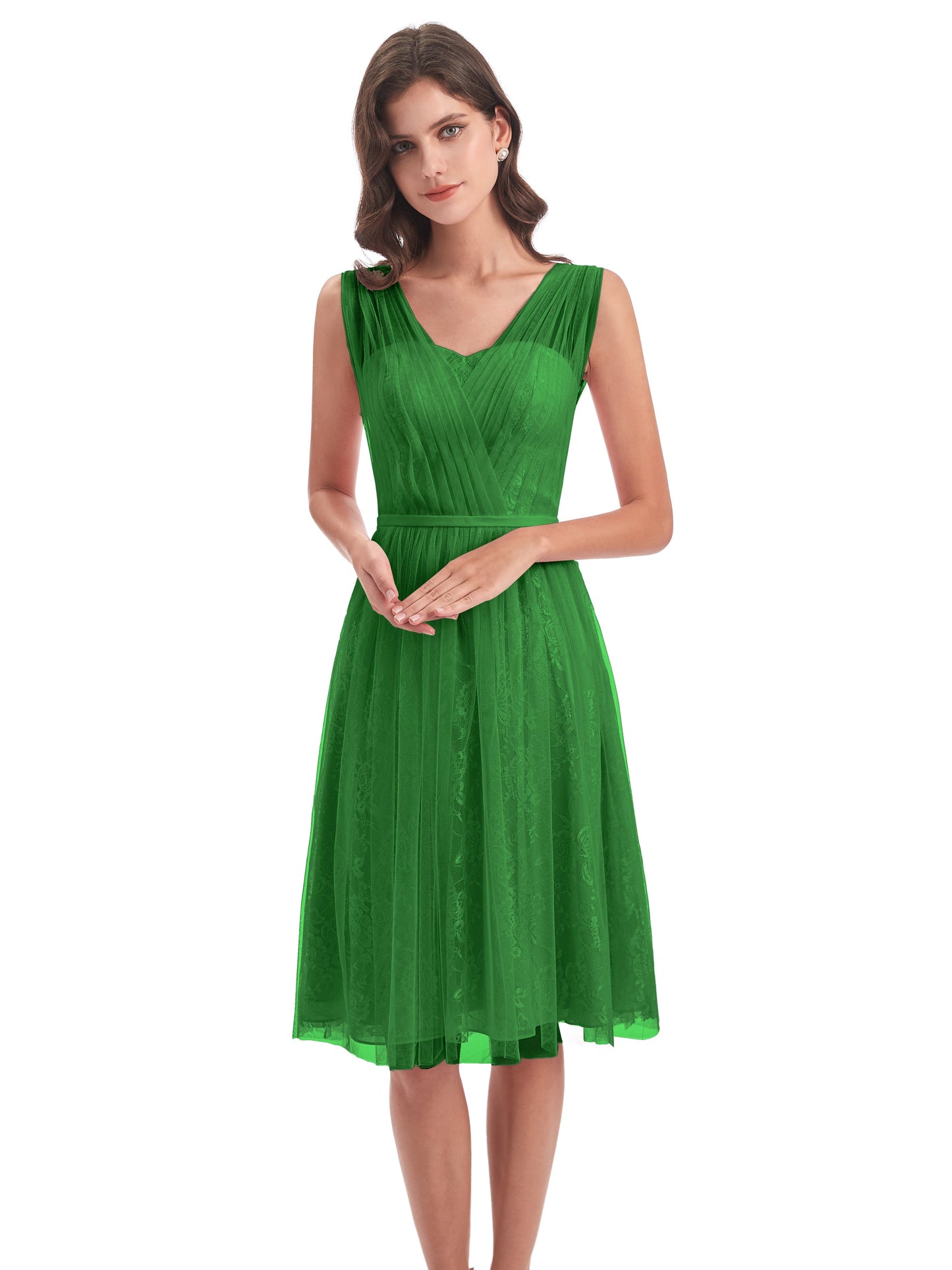 Savannah Knee Length V-neck Straps Tulle Bridesmaid Dresses