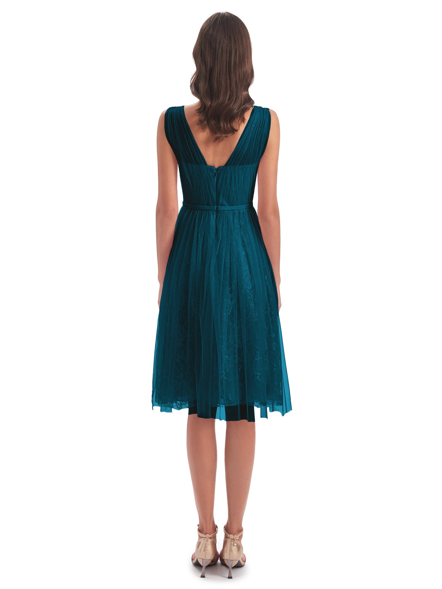 Savannah Knee Length V-neck Straps Tulle Bridesmaid Dresses