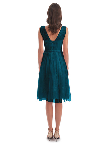 Savannah Knee Length V-neck Straps Tulle Bridesmaid Dresses