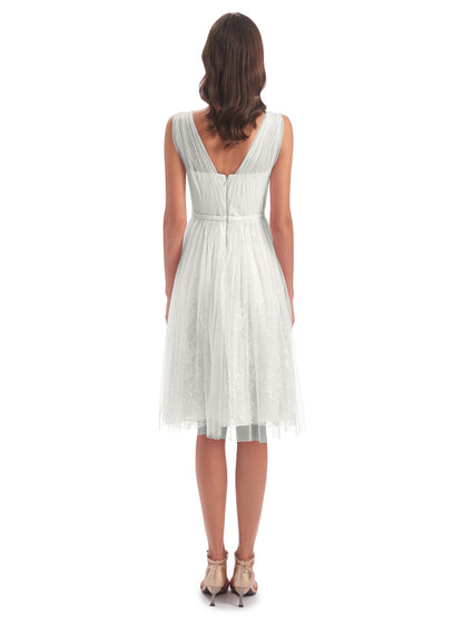 Savannah Knee Length V-neck Straps Tulle Bridesmaid Dresses