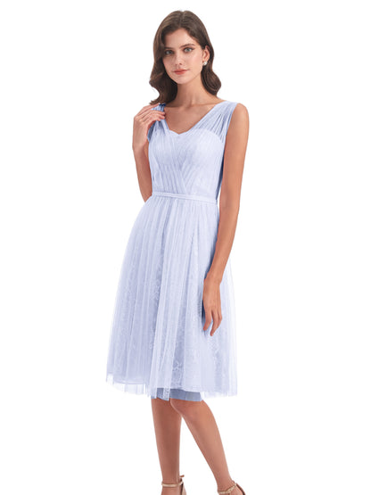 Savannah Knee Length V-neck Straps Tulle Bridesmaid Dresses