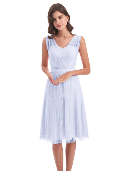 Savannah Knee Length V-neck Straps Tulle Bridesmaid Dresses