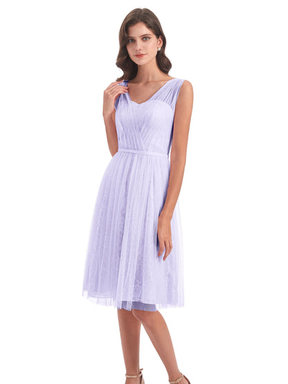 Savannah Knee Length V-neck Straps Tulle Bridesmaid Dresses