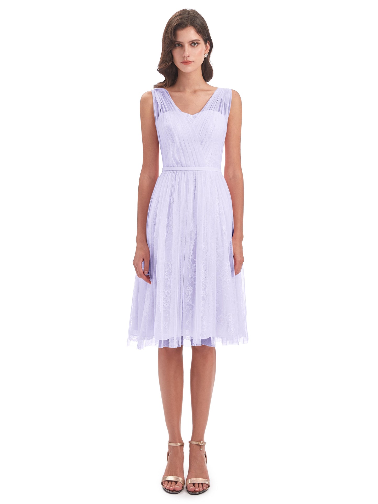 Savannah Knee Length V-neck Straps Tulle Bridesmaid Dresses