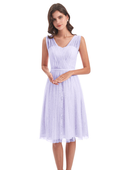 Savannah Knee Length V-neck Straps Tulle Bridesmaid Dresses