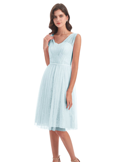 Savannah Knee Length V-neck Straps Tulle Bridesmaid Dresses
