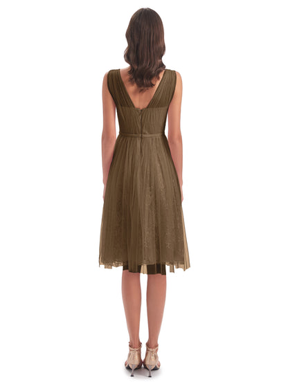 Savannah Knee Length V-neck Straps Tulle Bridesmaid Dresses