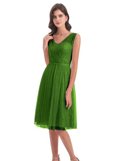 Savannah Knee Length V-neck Straps Tulle Bridesmaid Dresses