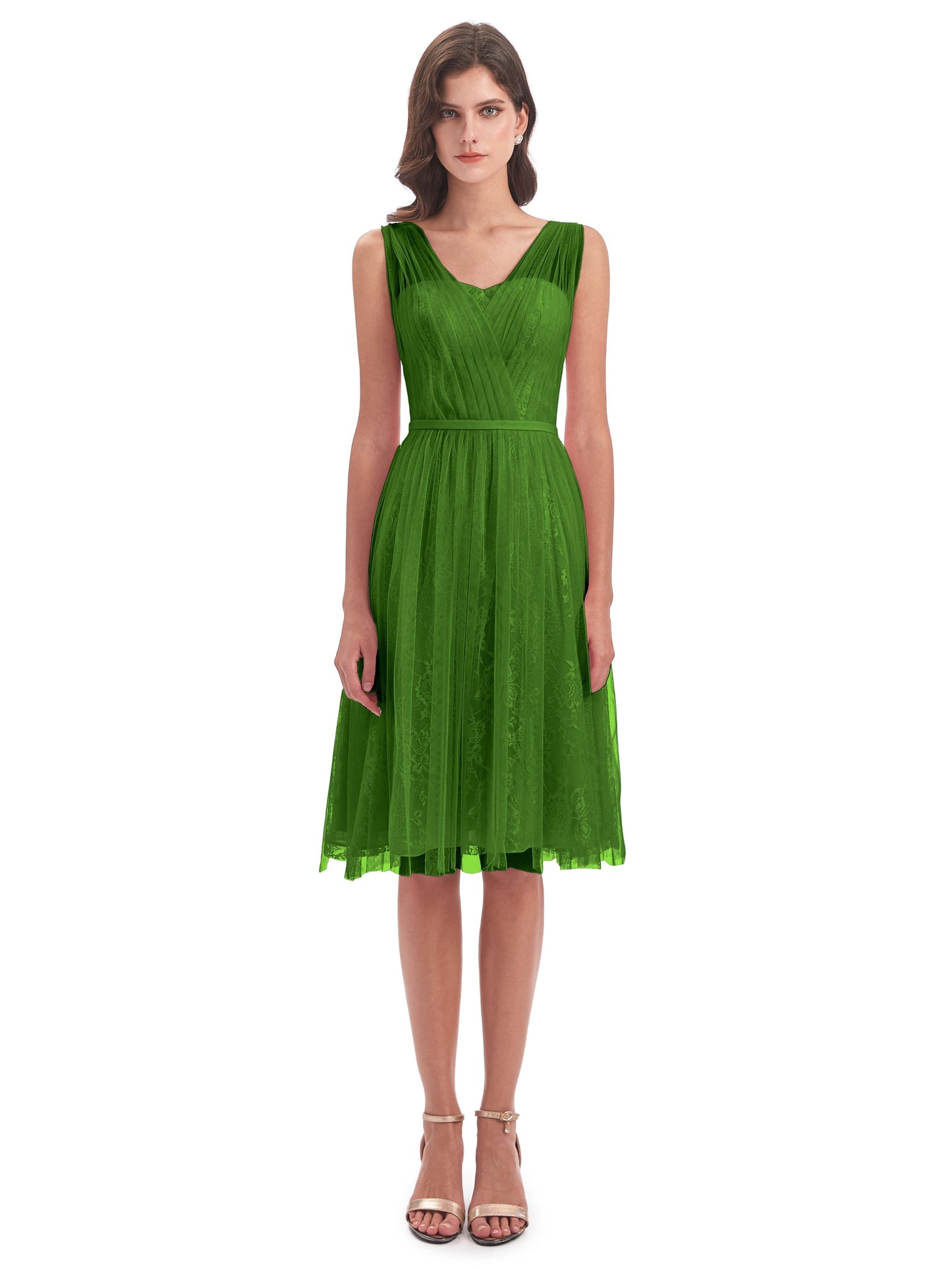 Savannah Knee Length V-neck Straps Tulle Bridesmaid Dresses