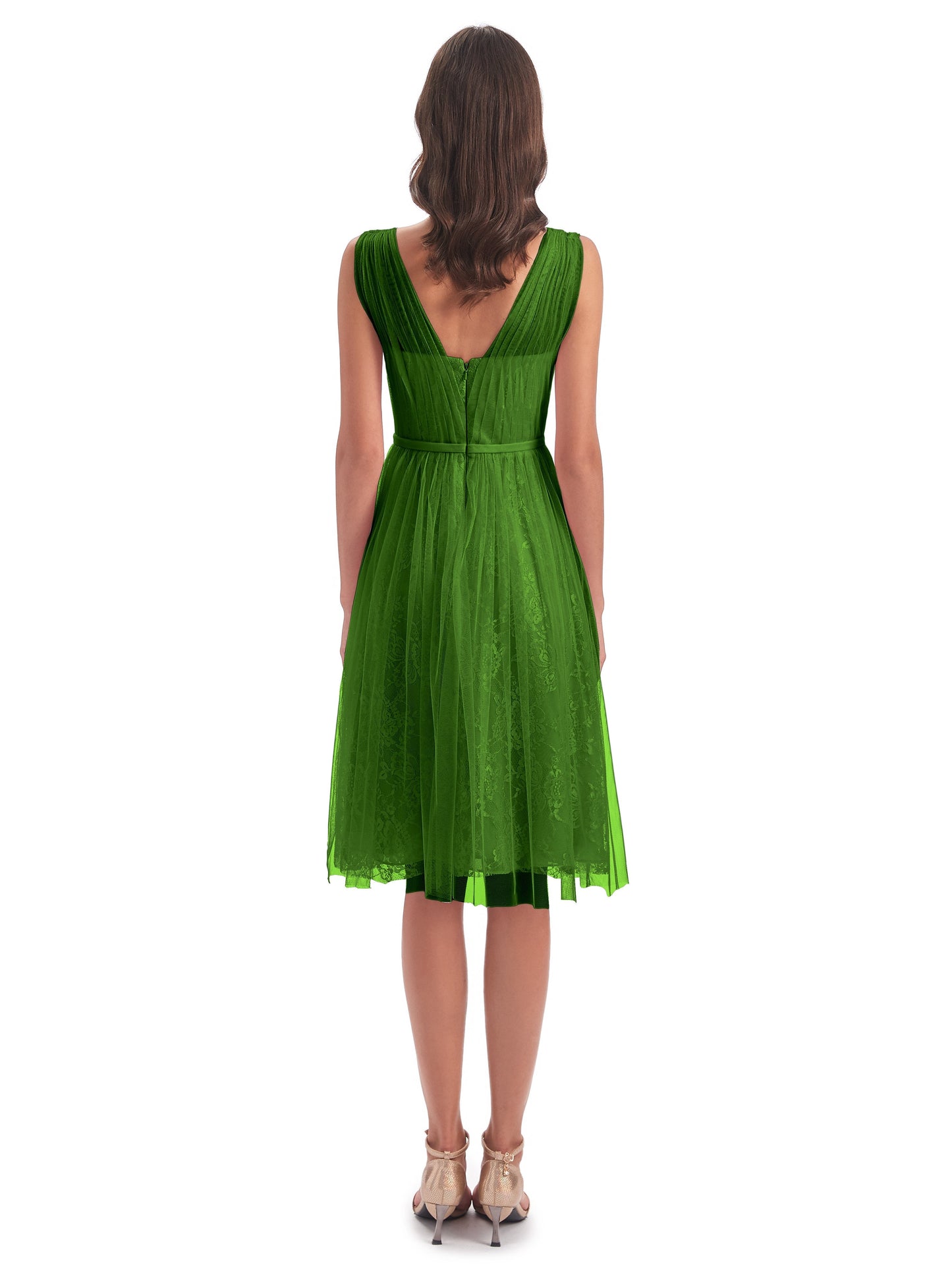 Savannah Knee Length V-neck Straps Tulle Bridesmaid Dresses