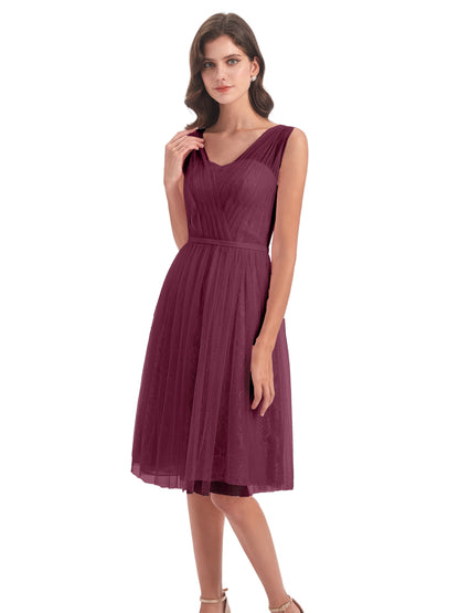 Savannah Knee Length V-neck Straps Tulle Bridesmaid Dresses