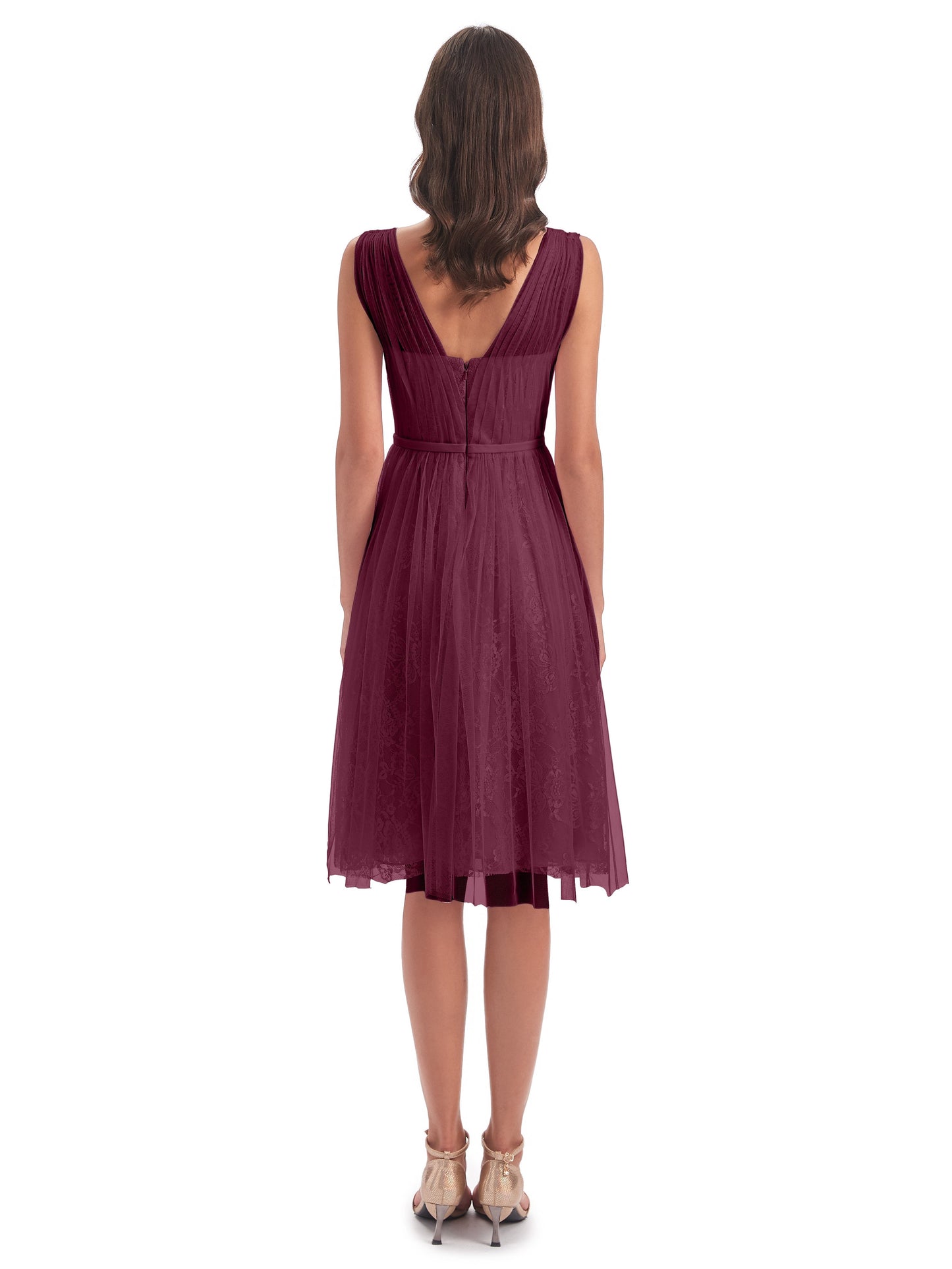 Savannah Knee Length V-neck Straps Tulle Bridesmaid Dresses