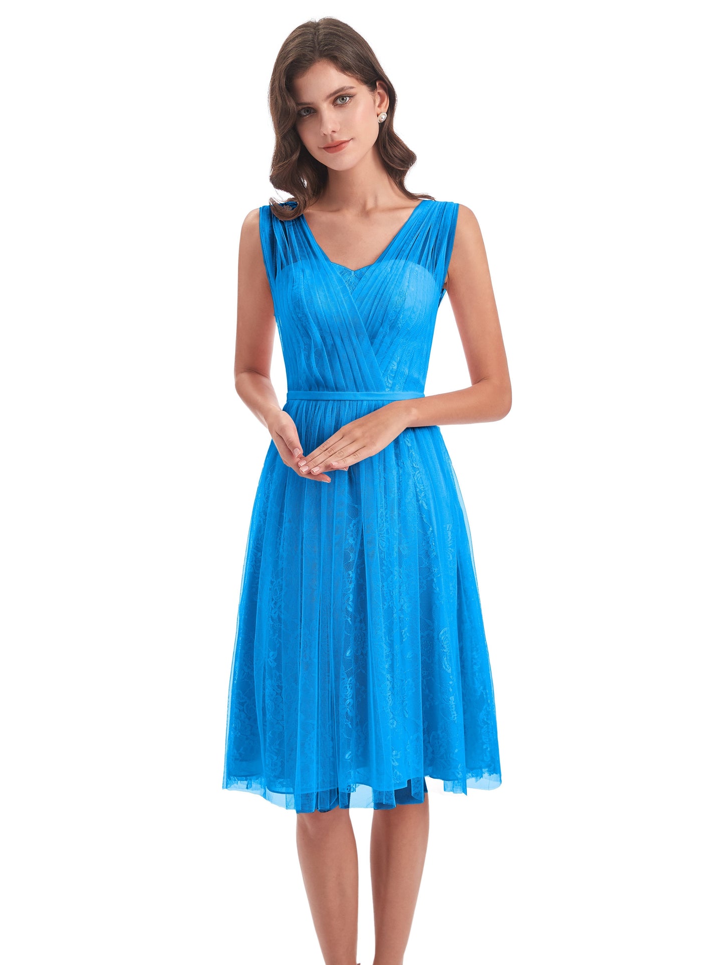 Savannah Knee Length V-neck Straps Tulle Bridesmaid Dresses