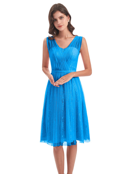 Savannah Knee Length V-neck Straps Tulle Bridesmaid Dresses